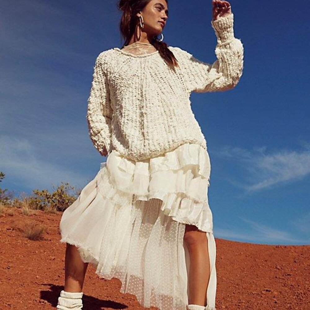 Free People Cream Cowl Neck Sweater